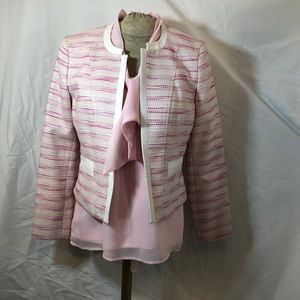 Pink tweed jacket.